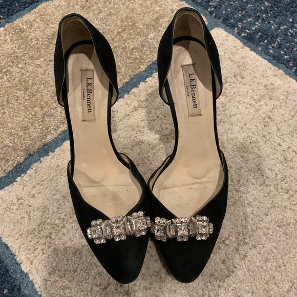LK Bennett Shoes - LK Bennet Black Suede Heels 40 9 9.5 Jewel D’Orsay